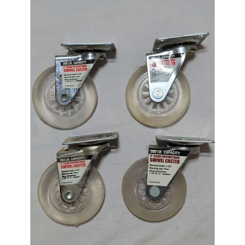 Harbor Freight 3in Clear Polyurethane Swivel Caster Wheels 200lb Set of 4 69535